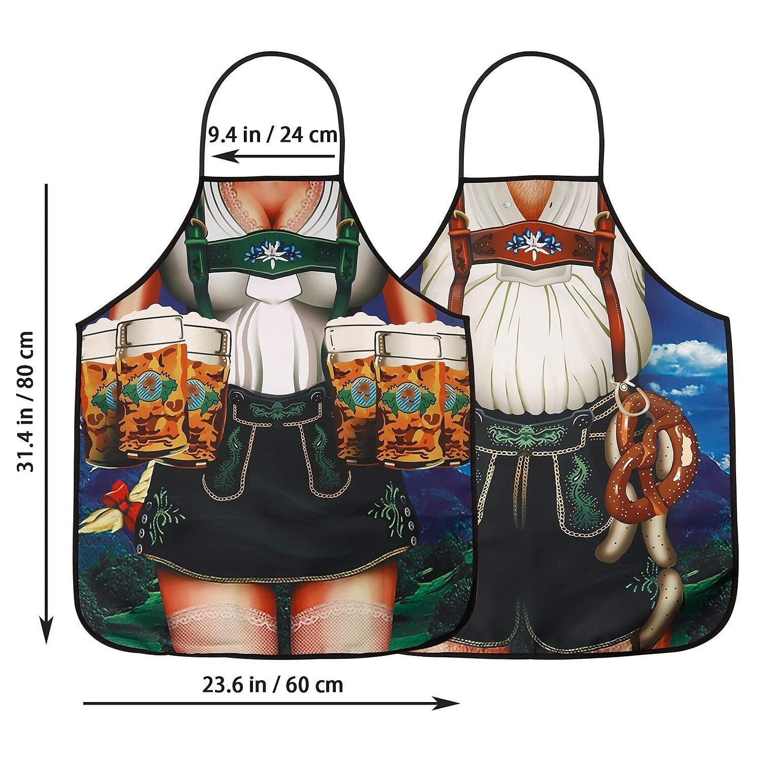 Paare Trachten-Schürzen Set Dirndl und Lederhosen Design Hochwertiger Stoff 4