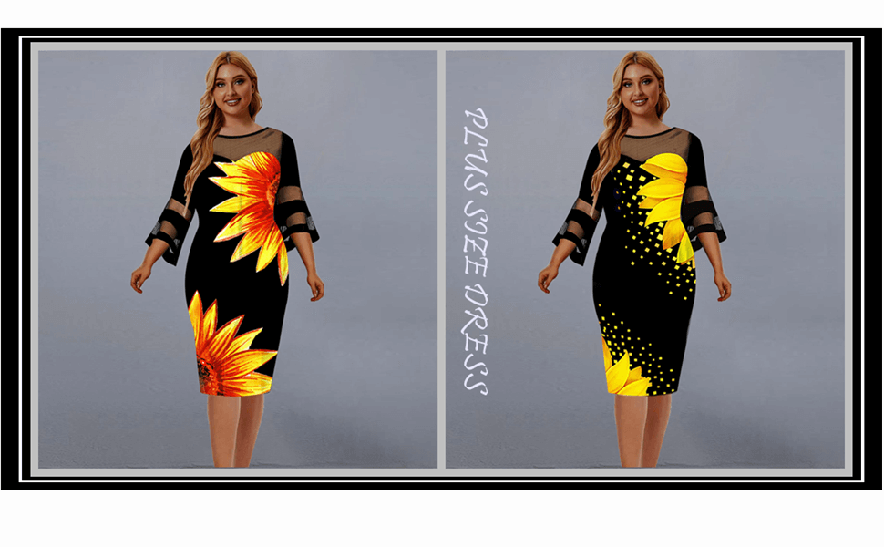 Plus Size Sonnenblumen Print Freizeitkleid