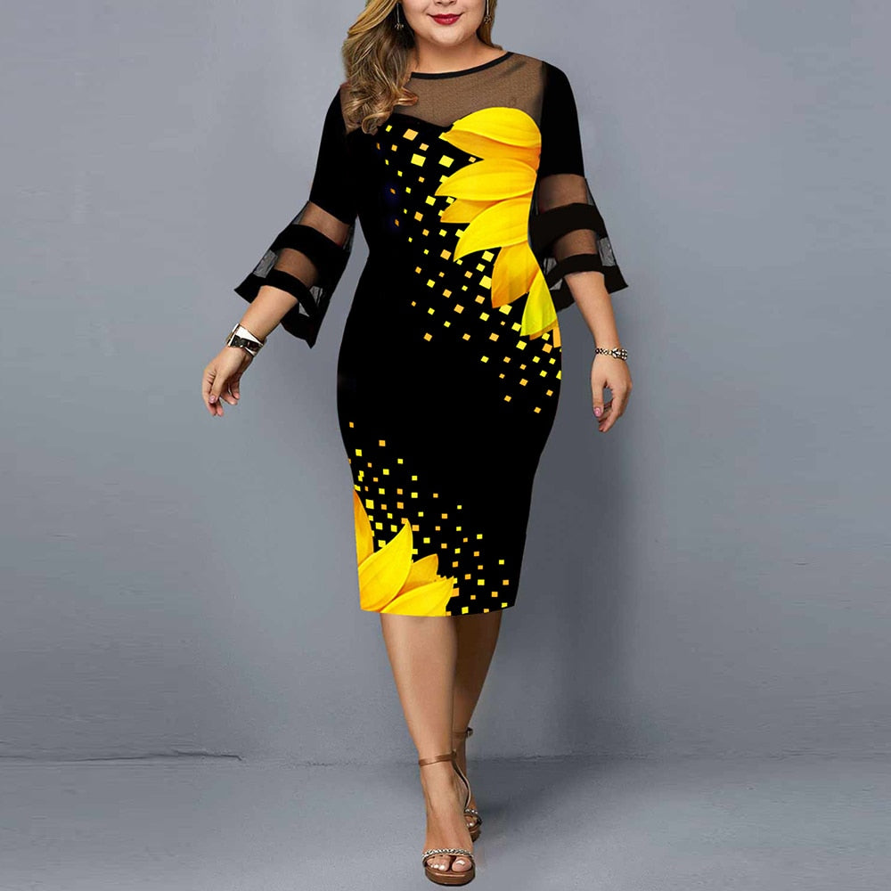 Plus Size Sonnenblumen Print Freizeitkleid
