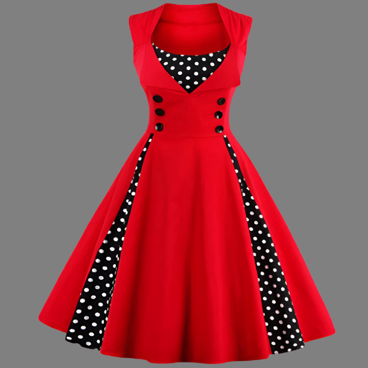 Damen Vintage Kleid Retro Polkadots Hochwertiger Stoff 2