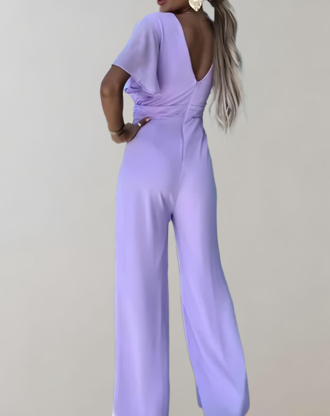 Damen Jumpsuit Festlich V-Ausschnitt Weite Beine Polyester-3