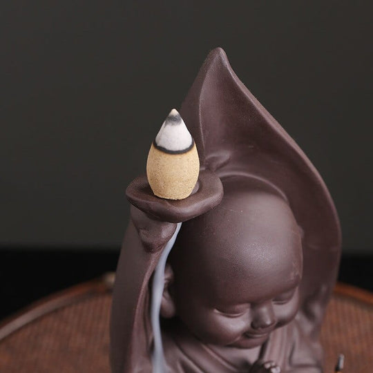Räucherstäbchenhalter Zen-Mönch mit Schüssellift für Meditation und Entspannung 2
