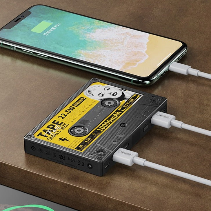Retro Powerbank im Kassetten-Design 10000 mAh Tragbar USB Typ-C 1