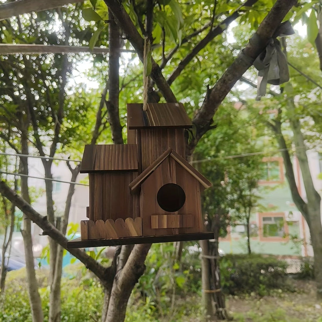 Rustikales Vogelhaus für Garten mit mehreren Nistkammern 6