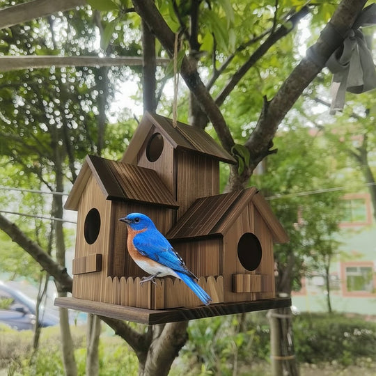 Rustikales Vogelhaus für Garten mit mehreren Nistkammern 7