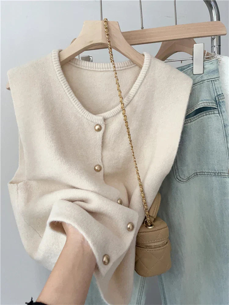 Variant image for Damen Weste Lang Eleganter Stil Baumwollmischung mit Knöpfen-6