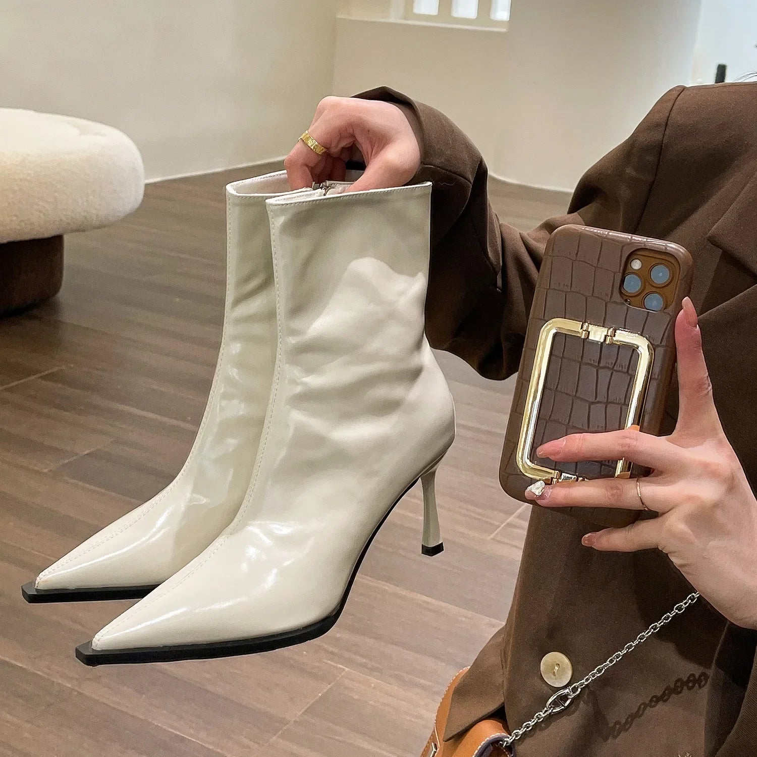 Damen Stiefel Elegant Mit Spitzem Fuß Synthetisches Leder 1