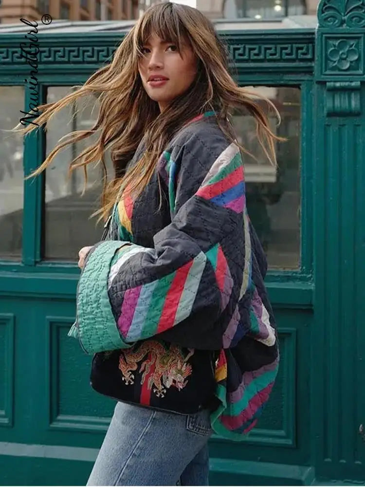 Damenjacke Gepolstert Gestreiftes Design Polyester 2