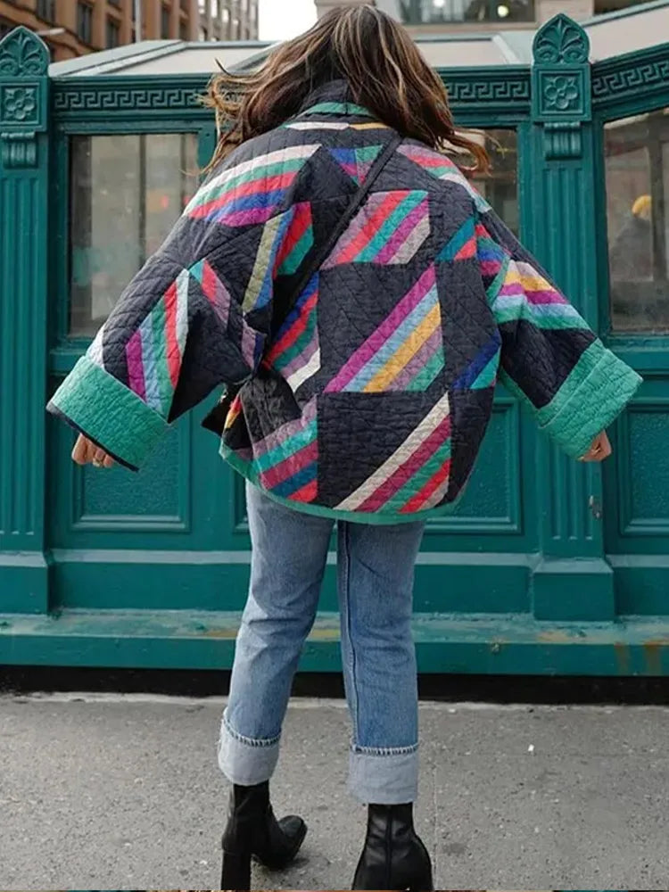 Damenjacke Gepolstert Gestreiftes Design Polyester 4