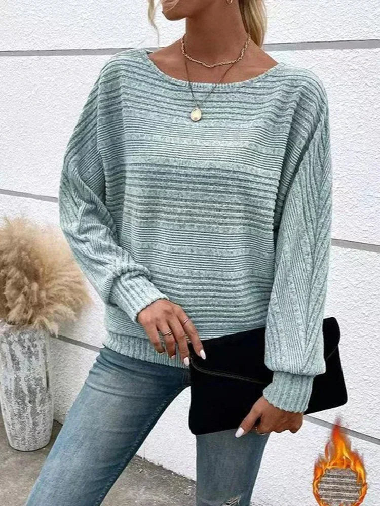 Damen Pullover Gestreift Lockere Passform Baumwollmischung 2