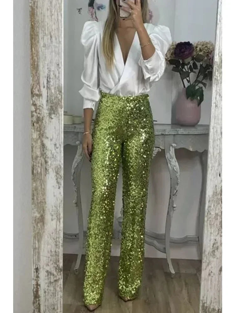 Damen Hosen mit Pailletten Elegante Partyhosen aus Polyester für besondere Anlässe 5