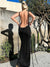 Damen Maxikleid Schwarz Rückenfrei Elegantes Stretchstoff Langes Kleid-3