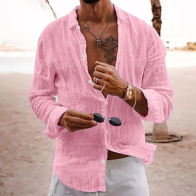 Variant image for Herren Leinenhemd Atmungsaktiv Casual Sommer Hemd aus Leinencotton-37