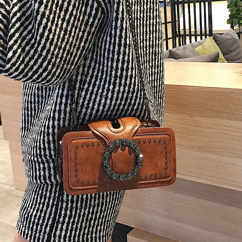 Damen Handtasche Vintage Crossbody PU-Leder schwarz 6