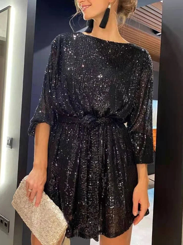 Damen Partykleid Glitzernde Pailletten Festliches Kleid für Hochzeitsgast 1
