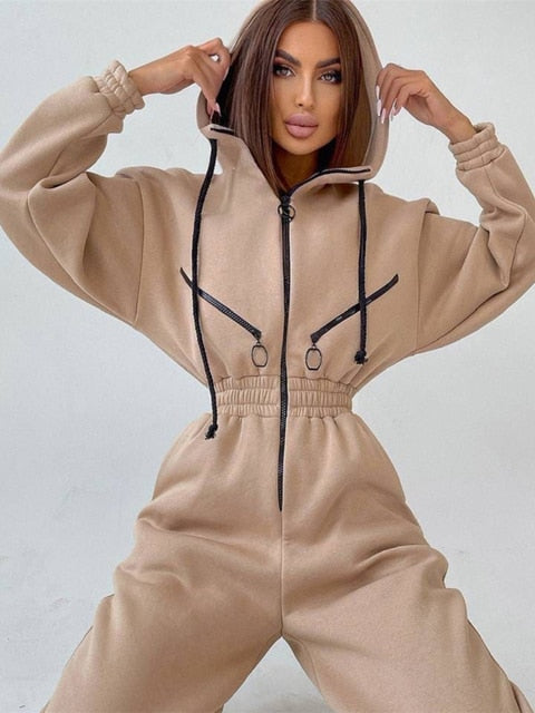 Variant image for Damen Jumpsuit Lässig mit Kapuze Baumwolle-Polyester-Mischung-25