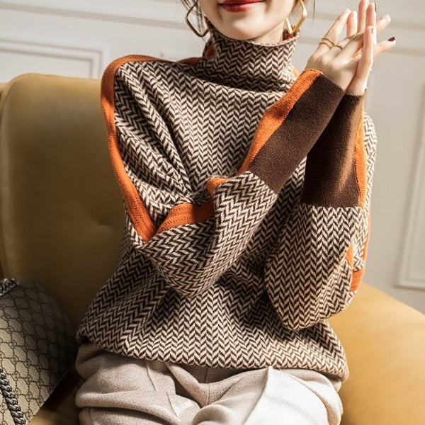 Damenpullover Gestreift Baumwolle Warm und Bequem für Winter 3