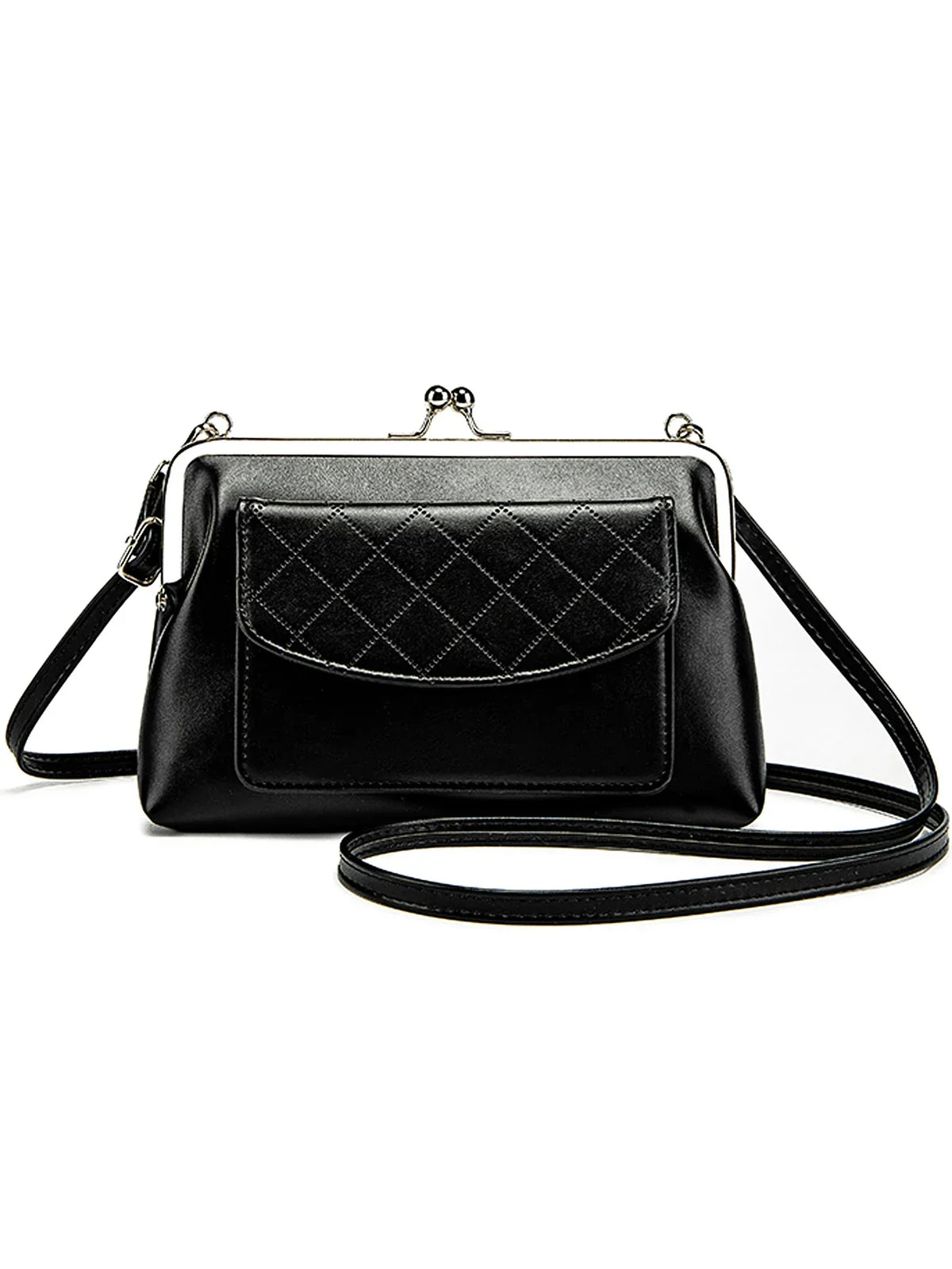 Damen Handtasche Kompakt Kunstleder mit Lippenverschluss 1