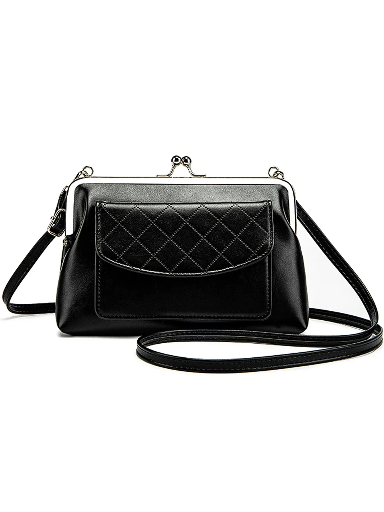 Damen Handtasche Kompakt Kunstleder mit Lippenverschluss 1