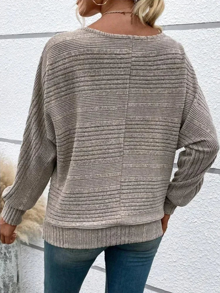 Damen Pullover Gestreift Lockere Passform Baumwollmischung 6