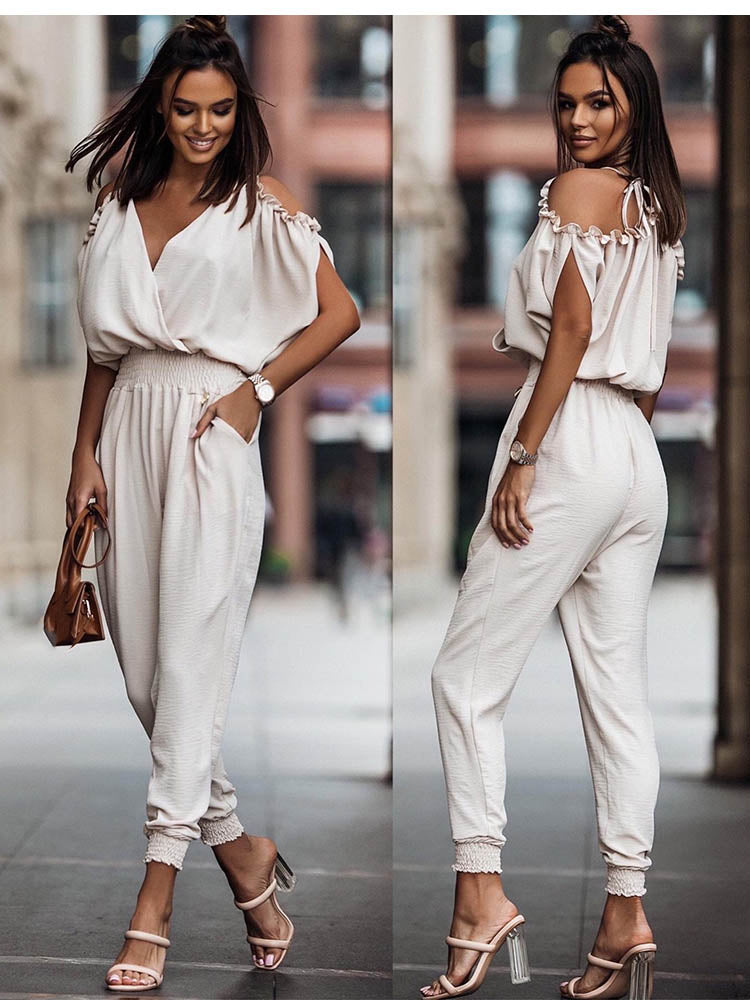 Damen Jumpsuit Festlich Offene Schultern V-Ausschnitt Polyester-4