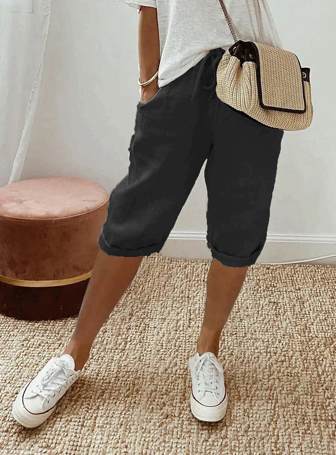 Variant image for Damen Weiße Leinenhose Atmungsaktiv Stilvoll für Sommer-9