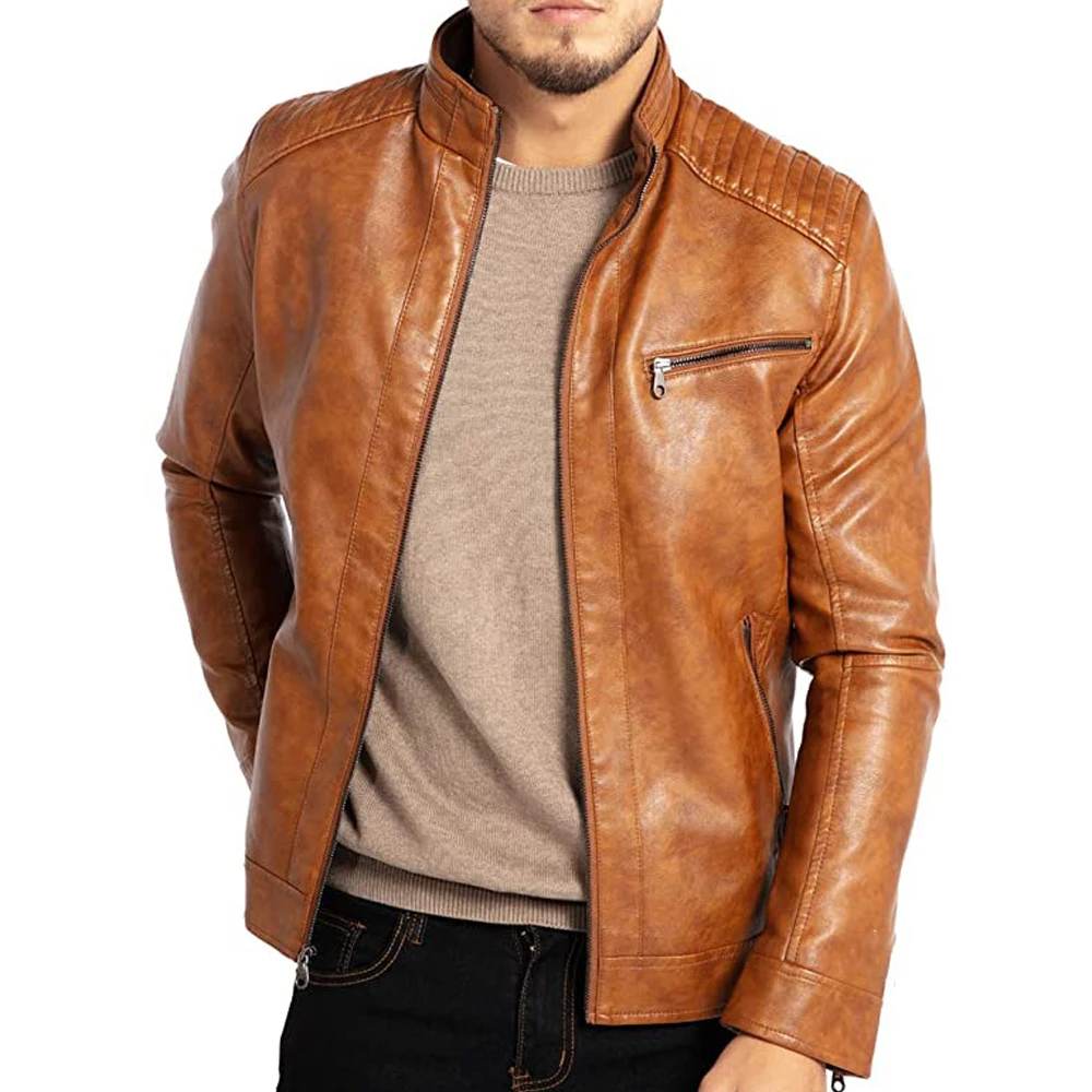 Herrenjacke PU-Leder Mit Stehkragen und Reißverschluss Modernes Design 1