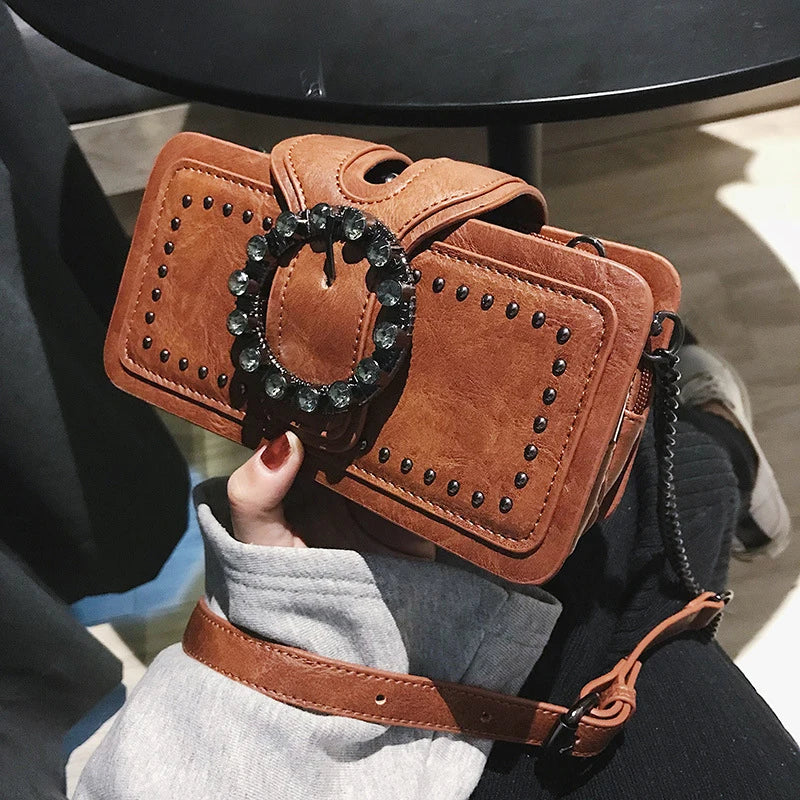 Damen Handtasche Vintage Crossbody PU-Leder schwarz 4