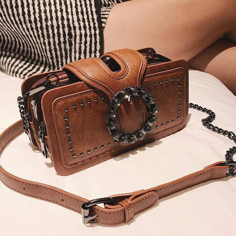 Damen Handtasche Vintage Crossbody PU-Leder schwarz 1