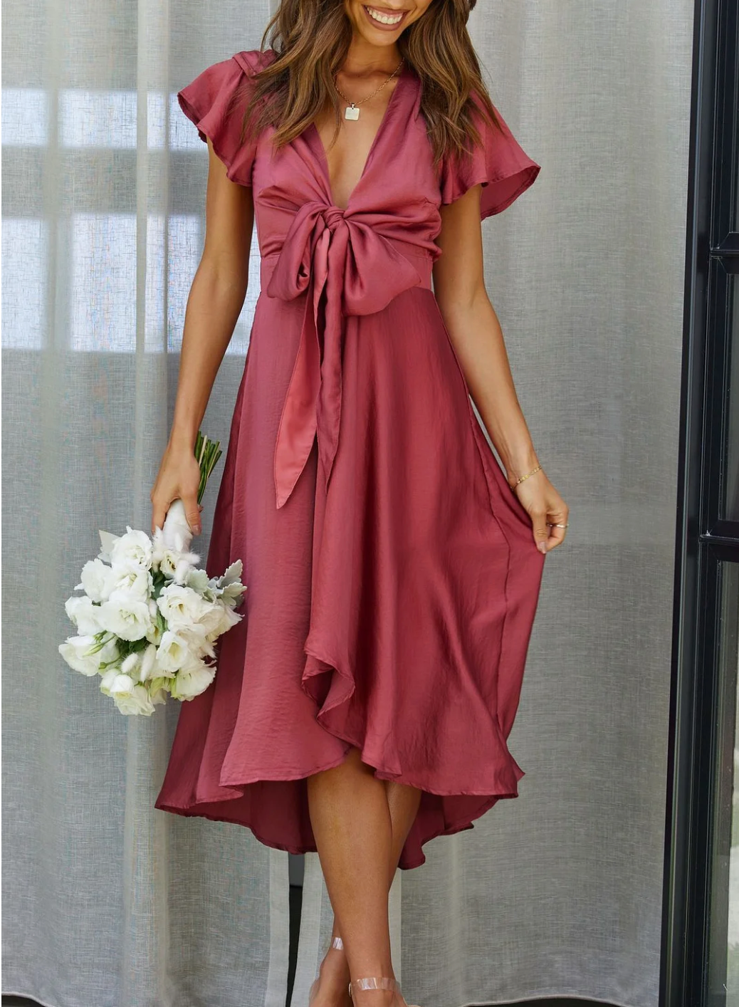 Damen Maxikleid Festlich Atmungsaktives Material für Hochzeitsgast und Sommer 2