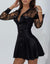 Damen Hemdblusenkleid mit Kontrastspitze Langarm für Festliche Anlässe-3