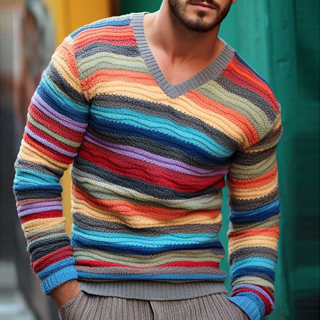 Variant image for Herrenpullover Gestreift Komfort Baumwolle-9