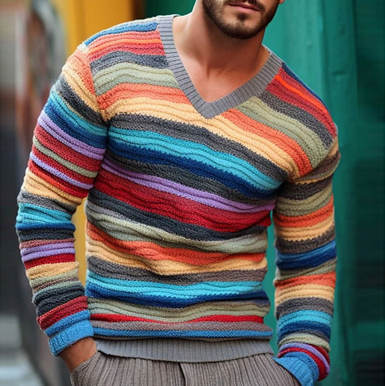 Variant image for Herrenpullover Gestreift Komfort Baumwolle-9