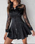 Damen Hemdblusenkleid mit Kontrastspitze Langarm für Festliche Anlässe-4