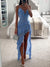 Damen Maxikleid Festlich Fließender Stoff mit Rüschendetails-2