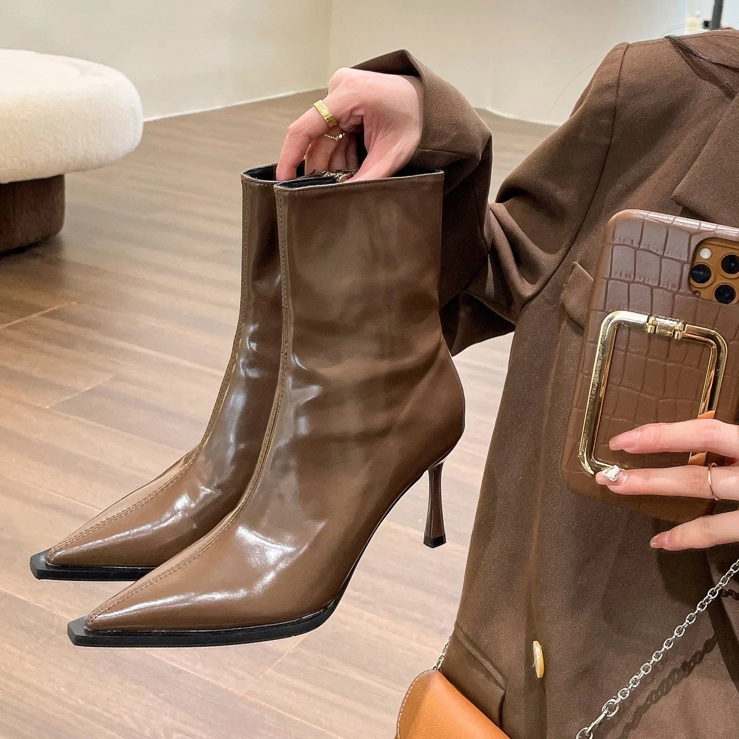Damen Stiefel Elegant Mit Spitzem Fuß Synthetisches Leder 2