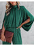 Damen Jumpsuit Festlich Eleganter Polyester Overall mit Weitem Bein und Langen Ärmeln-3