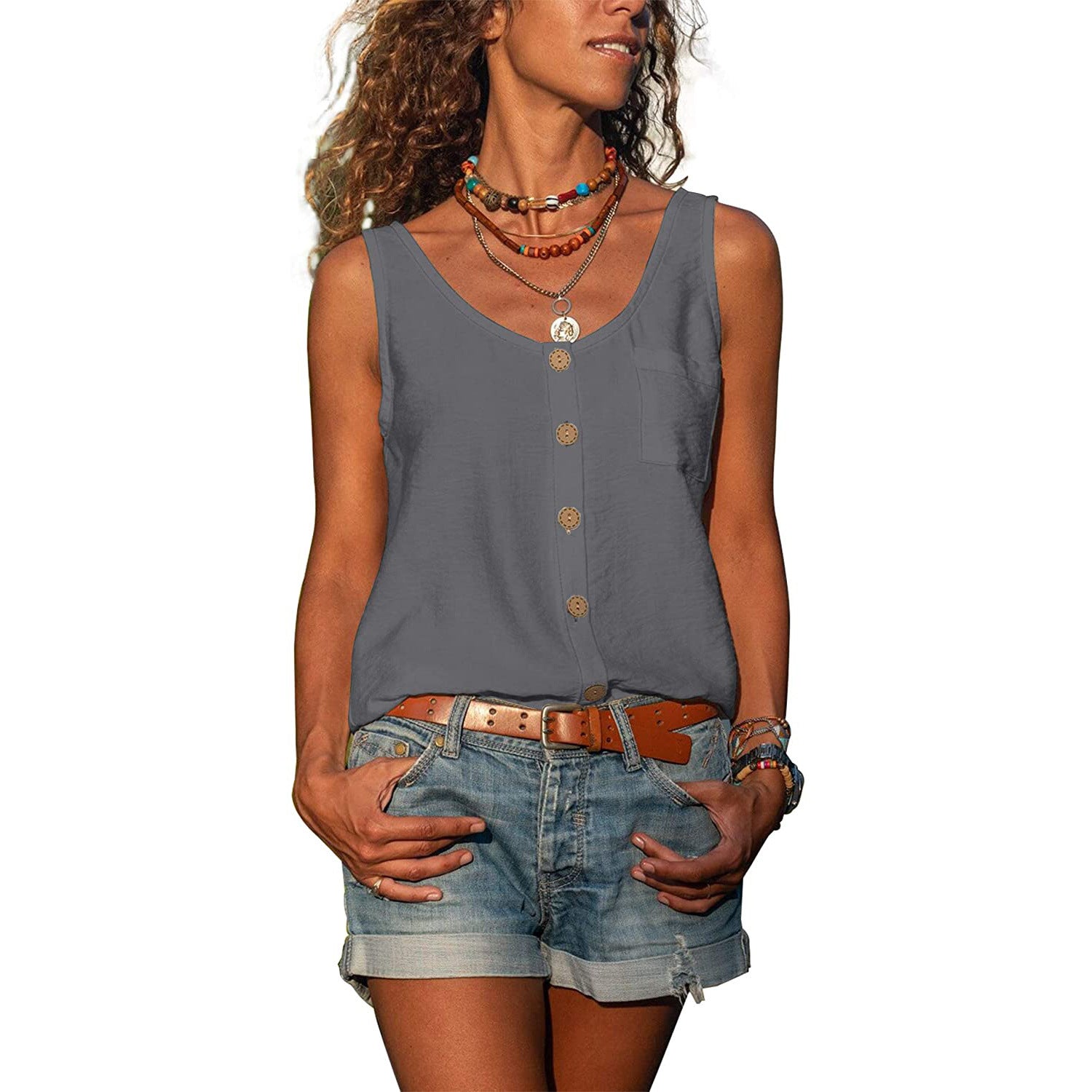 Damen Tanktop Slim Fit Baumwolle Ibiza Stil-1