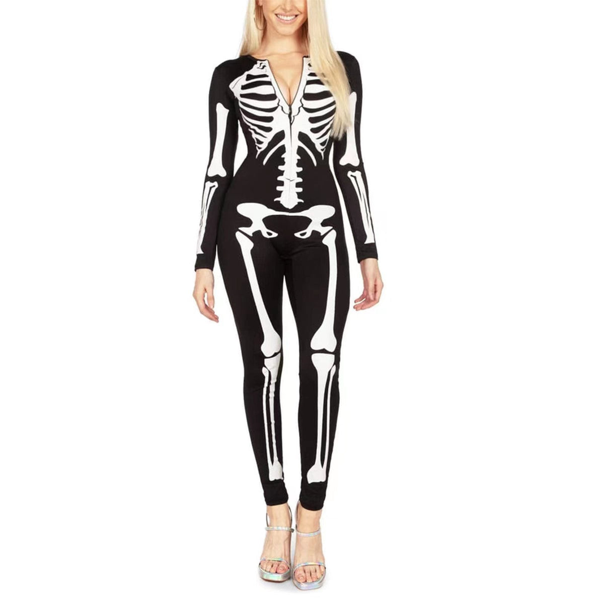 Skelett Kostüm für Halloween mit Grusel-Print 0