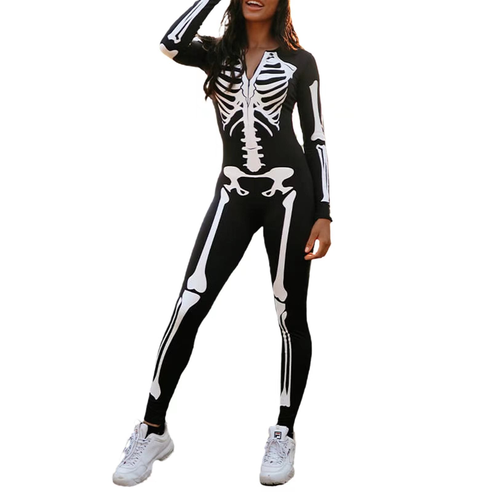 Skelett Kostüm für Halloween mit Grusel-Print 3
