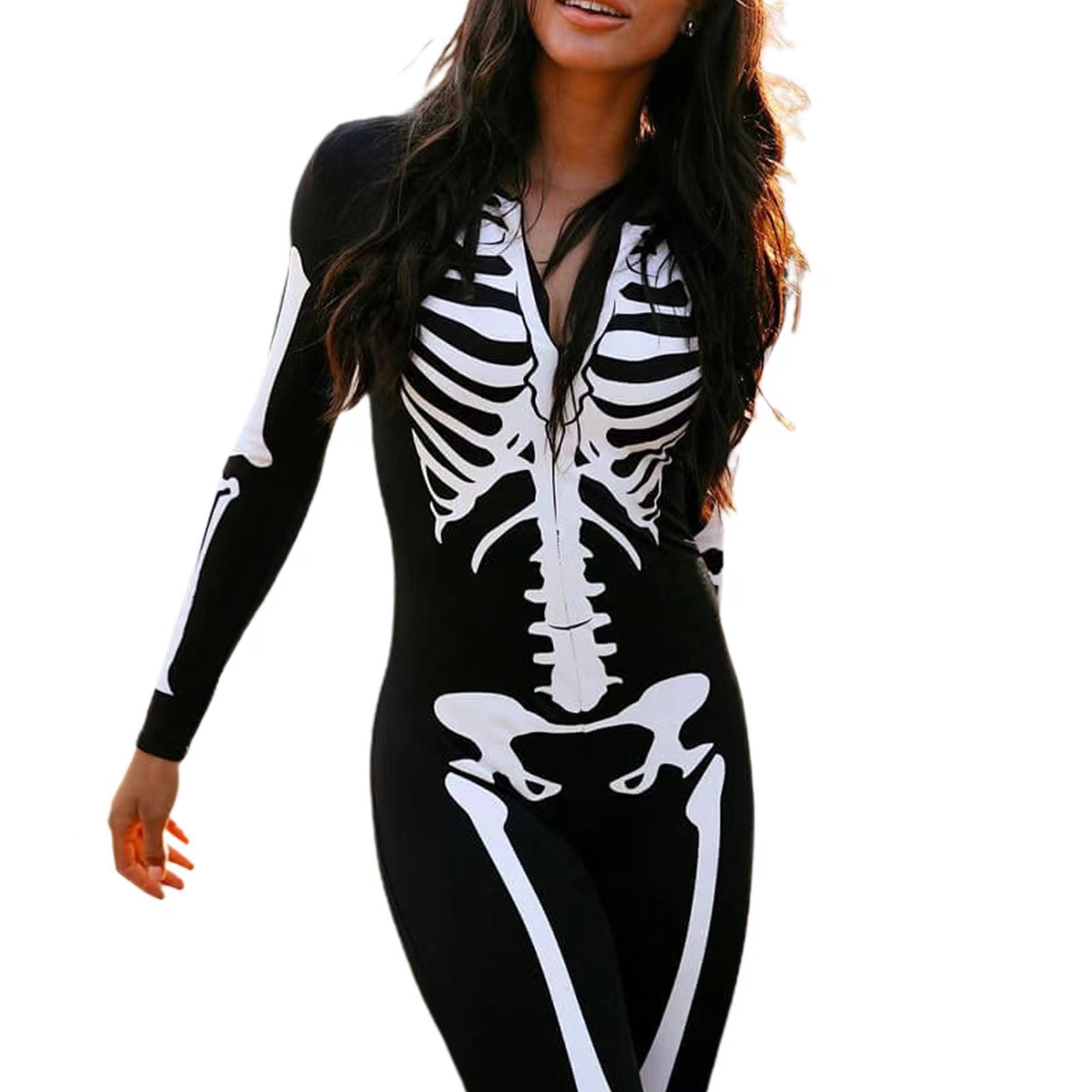 Skelett Kostüm für Halloween mit Grusel-Print 4