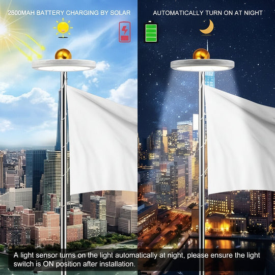 Solarleuchte für Flaggenpräsentation mit 360°-Beleuchtung und Automatischem Ein-/Ausschalter, Ideal für Garten und Außenbereiche 5