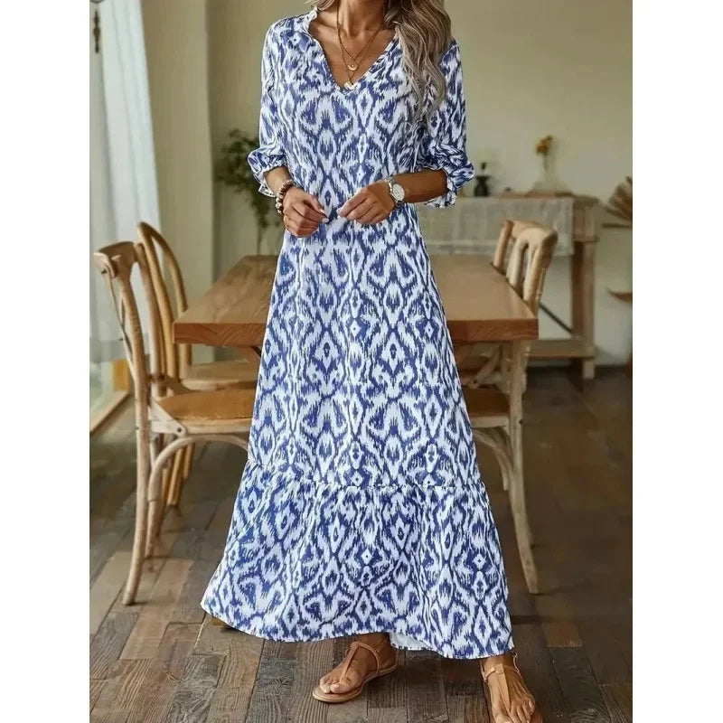 Sommerkleid für Damen mit V-Ausschnitt und halblangen Ärmeln 1