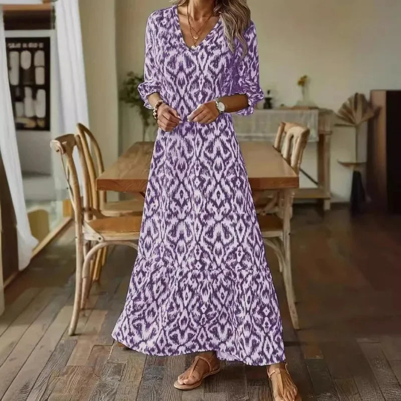 Sommerkleid für Damen mit V-Ausschnitt und halblangen Ärmeln 3