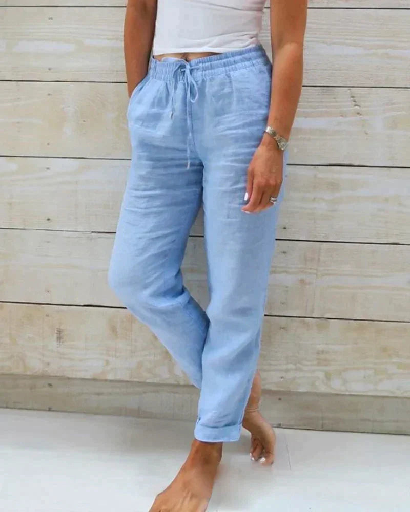 Damen Weiße Leinenhose Lockerer Schnitt Atmungsaktives Material-2