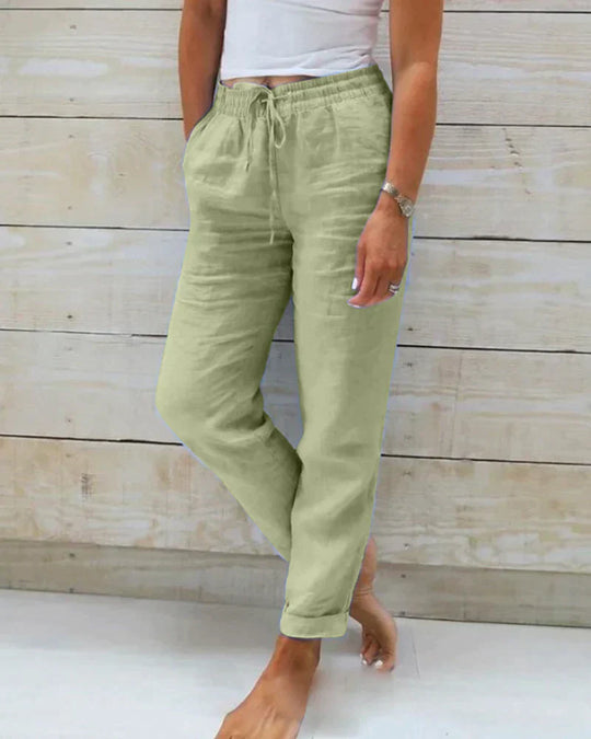 Variant image for Damen Weiße Leinenhose Lockerer Schnitt Atmungsaktives Material-2