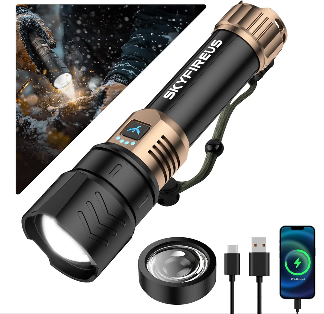 Taschenlampe mit Zoomfunktion für Outdoor-Aktivitäten, LED, Wasserdicht, Wiederaufladbar 0