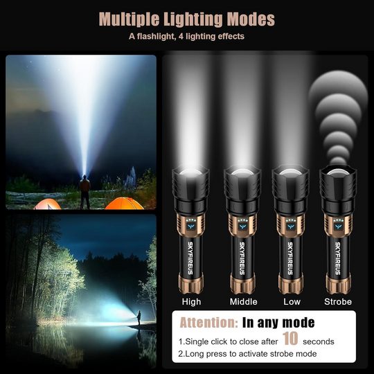 Taschenlampe mit Zoomfunktion für Outdoor-Aktivitäten, LED, Wasserdicht, Wiederaufladbar 3