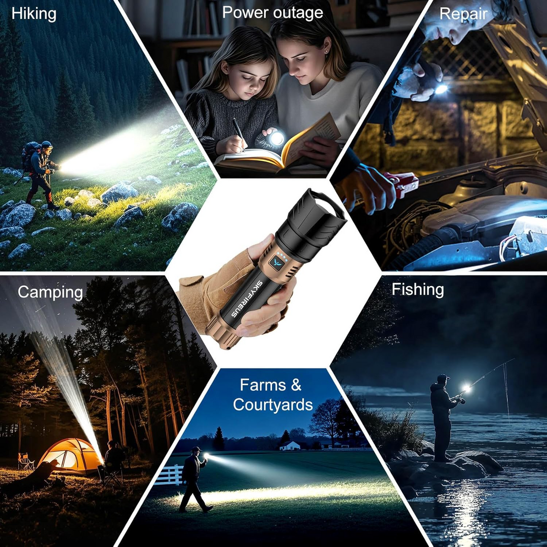 Taschenlampe mit Zoomfunktion für Outdoor-Aktivitäten, LED, Wasserdicht, Wiederaufladbar 6
