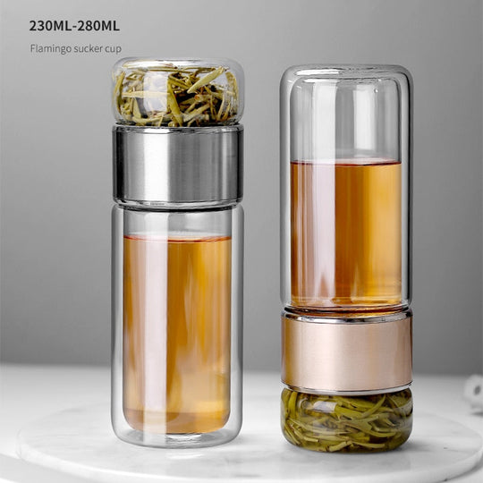 Teeflasche mit Sieb 2-in-1 für Losen Tee und Teebeutel, Doppelwandige Flasche für Optimalen Genuss 1